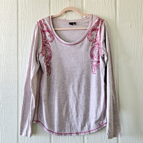 Cruel Girl Graphic Rhinestone Long Sleeve Scoop Neck Tee Pink XL - Picture 1 of 6